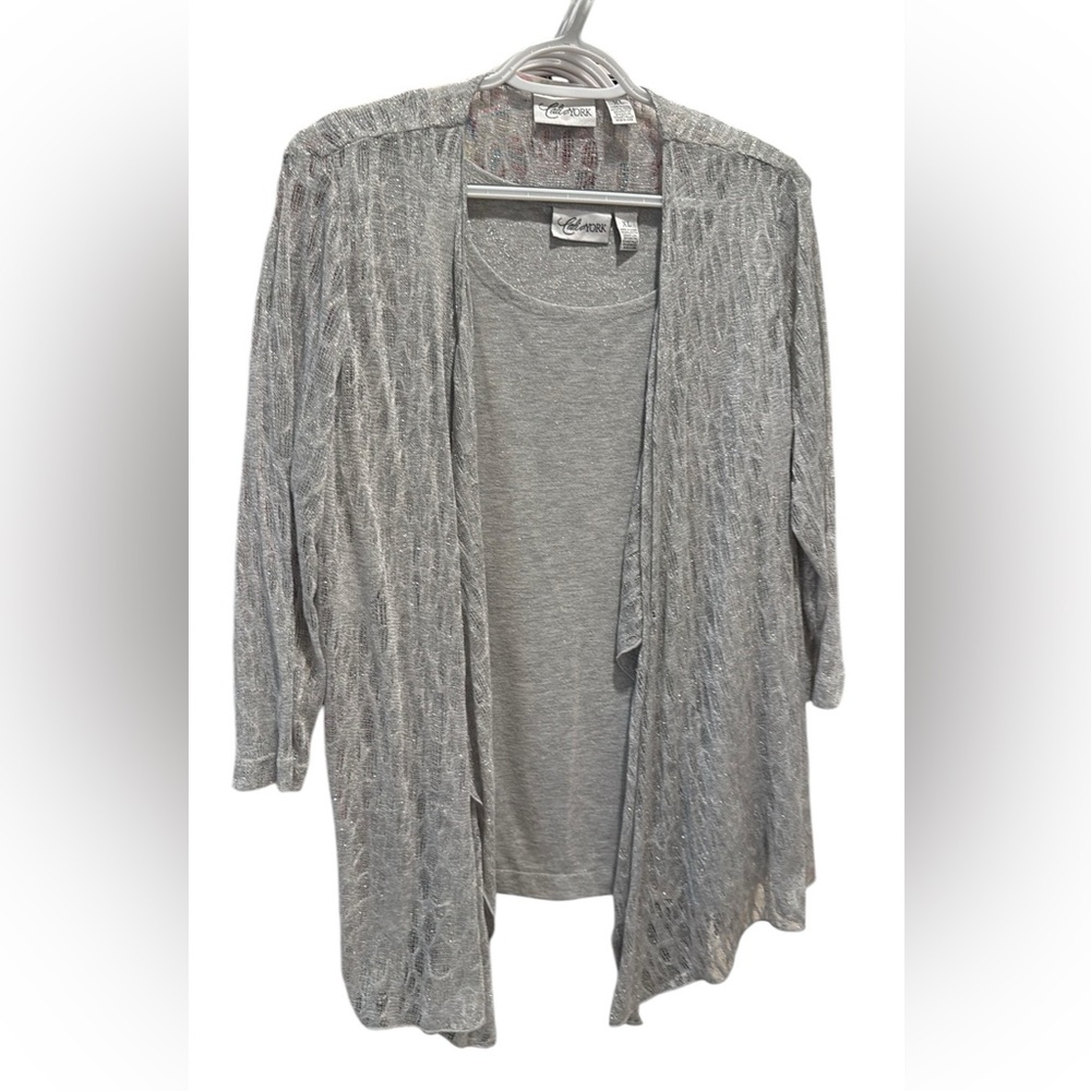 Women’s—Cali & York Gray/Grey/Silver Long Sleeve Cardigan & Blouse Set. Size XL.